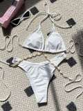 Halter Wrap Around Shell Decorated Bikini Women Swimwear Female Swimsuit Two Pieces Bikini Set Bathing Swimming Swim Suit Swim