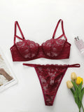 High Quality New Sexy Underwear For Women's Lace Transparent Hollow 3/4 Bra Gathering Steel Ring Push Up Underwear Set HR2634