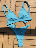 Ribbed Triangle High Cut Bikini Women Swimsuit Female Thong Swimwear Two Pieces Bikini Set Rings Bather Bathing Suit Swim Lady