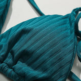 Sexy Ribbed Halter Micro Thong Bikini Female Swimsuit Women Swimwear Two-pieces Bikini Set Mini String Bather Bathing Suit Swim