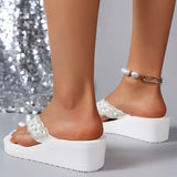 2025 Women Beach Flip Flops Summer Wedges Shoes Bling Rhinestone Soft EVA Girls Home Street Slippers Mid-heel Fashion Sandals