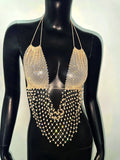 Sexy Women Rhinestone Halter Tops Tie-up Bling Body Chain Bra Going Out Lingerie Camisoles for Party Clubwear