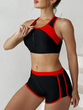 2026 Zipper Bikini Set Two Piece Swimsuit Women With Shorts Sports Swimwear Female Bathing Swimming Suit Beach Wear Summer