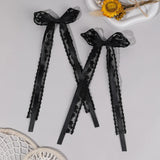2Pcs White Lace Bow Hair Clips Flower Embroidery Long Ribbon Hairpins Sweet Floral Barrette Girls Children Headwear Accessories