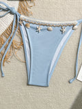 Shell Decoration Ribbed Halter Strappy Bikini Women Swimwear Female Swimsuit Two-pieces Bikini Set Bather Bathing Suit Swim Lady