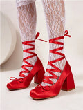 2026 Plus Size 43 Retro Red Lolita Ankle Wrap Pumps Sweet 5cm Med Square Heels Gothic Cosplay Ballet Mary Janes Shoes Women