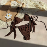 Metal Shell Halter Strappy High Cut Bikini Female Swimsuit Women Swimwear Two-pieces Bikini Set Bather Bathing Suit Swim Lady