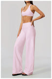 Summer 2 Piece Yoga Sets Women Tight Back Cross Sports Bra High Waist Peach Hip Wide Leg Pants Gym Running Fitness Workout Suits
