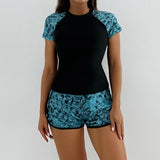 Sports Swimsuit for Women 2026 New 2 Piece Swimsuit High Waist Tankini Short Sleeve Round Neck Patchwork Bikini Set Swimwear
