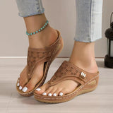 Summer Women's Wedge Sandals 2023 Clip Toe Orthopedic Arch Support Sandals Woman Pu Leather Non-Slip Soft Platform Flip Flops