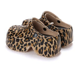 Leopard Platform Clogs for Women Closed Toe Chunky High Heel Sandals Woman New Summer Street Beach Slides Girls Fashion Slippers