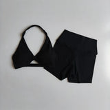 2PCS Nude Sexy Yoga Set Halter Neck Sports Bra And Shorts Breathable Fitness Training Underwear Slimming Beautiful Back Design