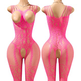 Sexy Big Loophole Open Bra BodySuits Erotic Crotchless Lingerie Women Fishnet Hollow Exposed Breast Adult Plus Size Underwear