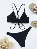 sexy push up bikinis sets two pieces solid thong swimsuit back bandage swimsuit Swimwear Biquini conjunto de bikini tankini