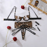 Toucheart Hollow Out Leopard Print Sexy Interesting Underwear Panty Irregular Laceup Slim Exposed Navel Sexy Stee Ring Underwear