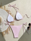 Shell Decoration Halter String Strappy Bikini Women Swimwear Female Swimsuit Two-pieces Bikini Set Ribbed Bathing Suit Swim Lady