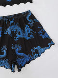 Summer Pajamas Set for Women Nightwear Sexy Dragon Printed Vest Halter Top Shorts Suit Homewear Sleepwear Loungewear