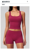 Gym Women Yoga Sets Women Brushed Square Neck Slim Sports Tank Top Fitness Suit Outwear Running High Waist Shorts Tracksuit