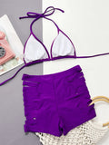 2026 Sexy Bikini Purple Hollow High Waist Halter Swimwear Swimsuit Women Bikinis Set Bathing Suit Beach Bikini Biquinis Feminino