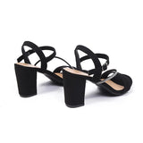 Fashion Crystal Strap Block Heel Sandals Women Plus Size 43 One Strap High Heels Sandalias Mujer Anti Slip Black Party Shoes