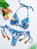 2026 New Women's Swimsuit Neck Hanging Bikini Set Split Beach Swimsuit 2-piece Set with Tassel Decoration