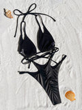 S - XL PU Faux Leather Scrunch Butt Bikini Women Swimwear Female Swimsuit Two-pieces Bikini set Bather Bathing Suit Swim Lady