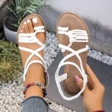 Women Beach Braided Brown Sandals Women Flats Casual Open Toe Sandalias Summer 2026 New Fashion Casual Walking Shoes