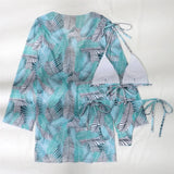 With Cover Up Leaves Printed Bikini Women Swimwear Female Swimsuit Three-pieces Bikini Set Bather Bathing Suit Swim Beachwear