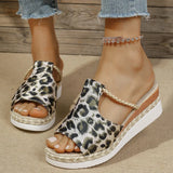 Fashion Leopard Print Wedge Slippers Women Summer Peep Toe Platform Sandals Woman Lightweight Non Slip Beach Sandles Plus Size