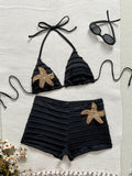Vintage Two Piece Bikini Set 2026 Women White Black Starfish Ornament Push Up High Waist Swimsuit Holiday Bathing Suit Swimwear
