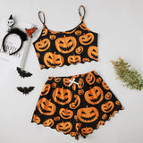 Halloween Devil Pumpkin Print Pajamas Set Women Short Sleeve Tops and Shorts Set Home Clothes Sleepwear Nightwear