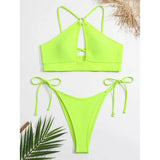 Cut Out Halter Bikini Female Swimsuit Women Swimwear Two-pieces Bikini set Padded Strappy Bather Bathing Suit Swim Lady V3423