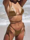 Wrap Around Brazilian Bikinis 2025 Metallic Satin Bikini Women Swimwear Female Swimsuit Two-pieces Bikini Set Bathing Suit Swim