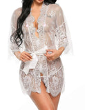Women Sexy Lingerie Erotic Transparent V-Neck Nightwear Babydoll Robe G-string Costume Kimono Robe Lace Sleepwear Dress