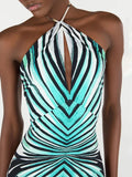 Ahagaga Fashion Printed Women Jumpsuits Halter Bandage Hollow Out Striped Skinny Flare Pants Sexy Streetwear Rompers Female