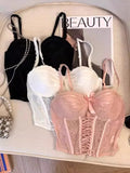 Thai American Style Halter Top Set Lace Boned Bustier Sexy Crop Top & Summer Vest Pure Sweet Girl Lingerie Outerwear Set USA Hot