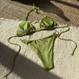 sexy glitter metal halter tie bikinis sets two pieces thong swimsuit bathing suit swimwear biquini bakini tankini trikini