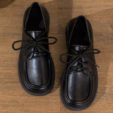 Fashion Faux Pu Leather Loafers Shoes Women 2025 Non Slip Black Lace Up Loafers Round Toe Platform Casual Shoes Female