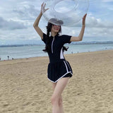 New Women's Swimsuit, One-piece Coverage Slimming Effect  Conservative Sports Style Hot Spring Flat Leg Pants Swimsuit Plus Size