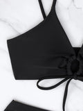 New Women's Swimsuit High Waist Two Piece Bikini Set Hollow Out V-neck Bandage Cross Backless Beach Swimwear Summer Bathing Suit