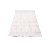 Sweet Korean Style Lace Loose Short Skirt White Tiered Ruffled Mini Skirt Elastic Waist Cute Casual Summer Skirt For Women EHAB