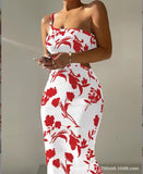 Print One Shoulder Spaghetti Strap Dresses Women Sexy Hollow Out Backless Package Hip Bodycon Dress Fashion Trendy Lady Vestidos