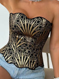 Hollow Irregular Sequin Double Layer Corset Court Style Waist Cincher Mesh Breathable Sexy Tube Casaul Pure Desire Top V466