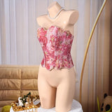 Toucheart Hot Girl Suspender Sexy Top with Fishbone Corset Intimate Hollow See-through Lace Classic Romantic Retro Palace Corset