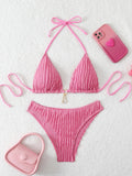 Triangle Halter String Bikinis 2026 Women Sexy Swimsuit Solid Ring Linked Swimwear Female Bathers Bathing Swimming Swim Suit
