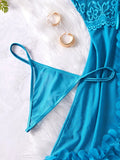 Transparent Hot Sexy Lingerie Women's Underwear See Through Flower Edging Lace Nightdress And Thongs Pijamas Sets Female Nighty