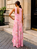 Women Flower Printed Tube Dress Summer Strapless Ruffles High Split Dress with Scarf for Party Cocktail Streetwear