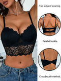 Women's Lace Splicing Sheer Mesh Push Up Bra Comfort Beauty Back Sexy Daily Wear Crop Top