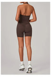 Women's Seamless Yoga Fitness Sets Sports Halter Neck Backless Vest Hip-lifting Slim Fit Shorts Suits Running Workout Gym Sets