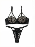 High Quality New Sexy Underwear For Women's Lace Transparent Hollow 3/4 Bra Gathering Steel Ring Push Up Underwear Set HR2634